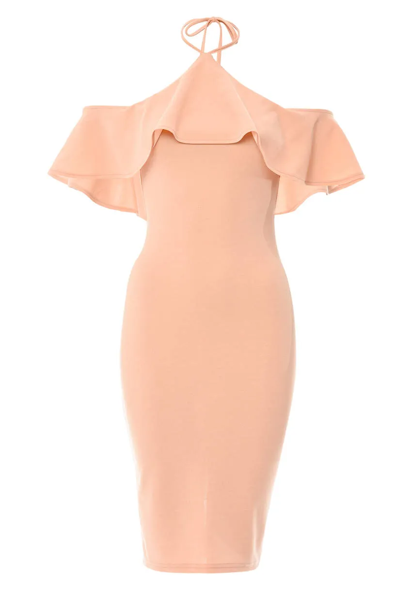 Blush Tie Neck Frill Midi Dress sold by AX Paris product image thumbnail 5