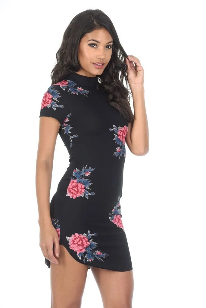 Black High Neck Floral Mini Dress sold by AX Paris product image thumbnail 2