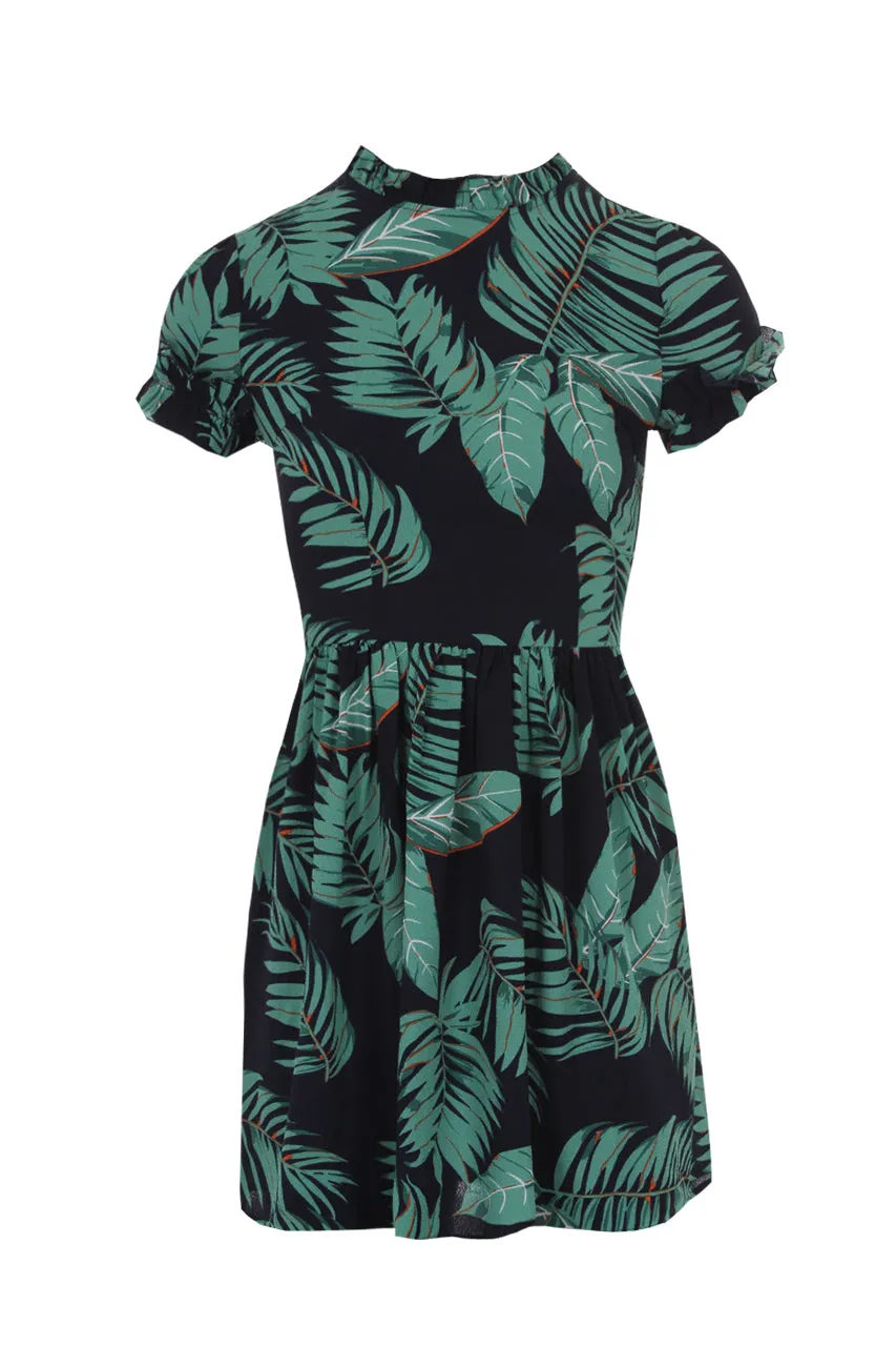 Navy Leaf Printed Mini Dress sold by AX Paris product image thumbnail 4