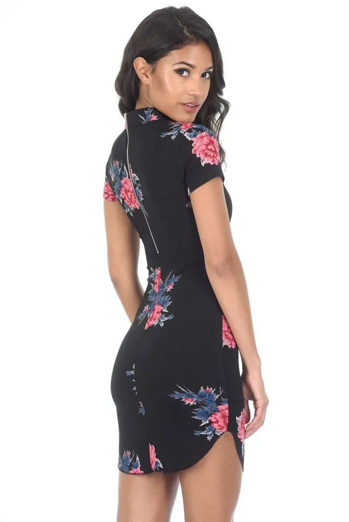 Black High Neck Floral Mini Dress sold by AX Paris product image thumbnail 3