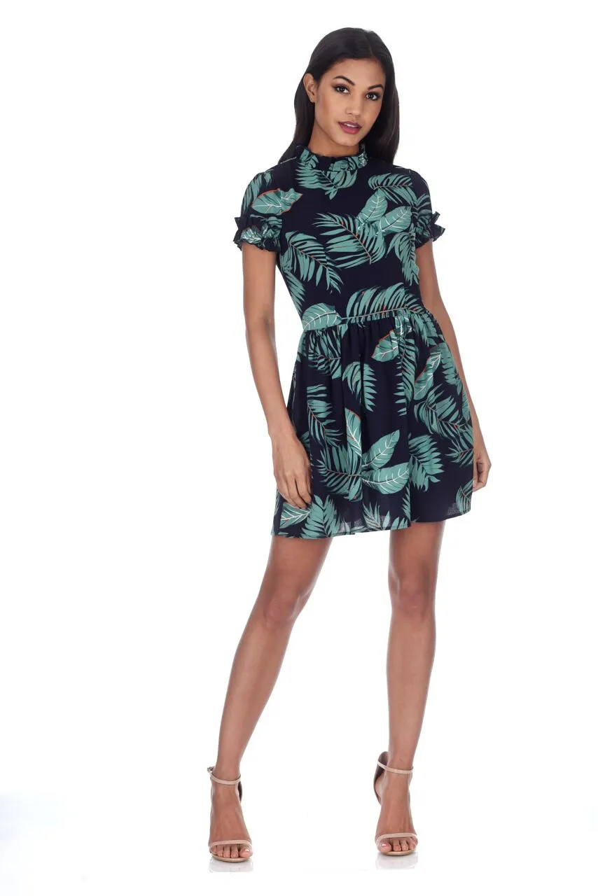 Navy Leaf Printed Mini Dress sold by AX Paris product image thumbnail 2
