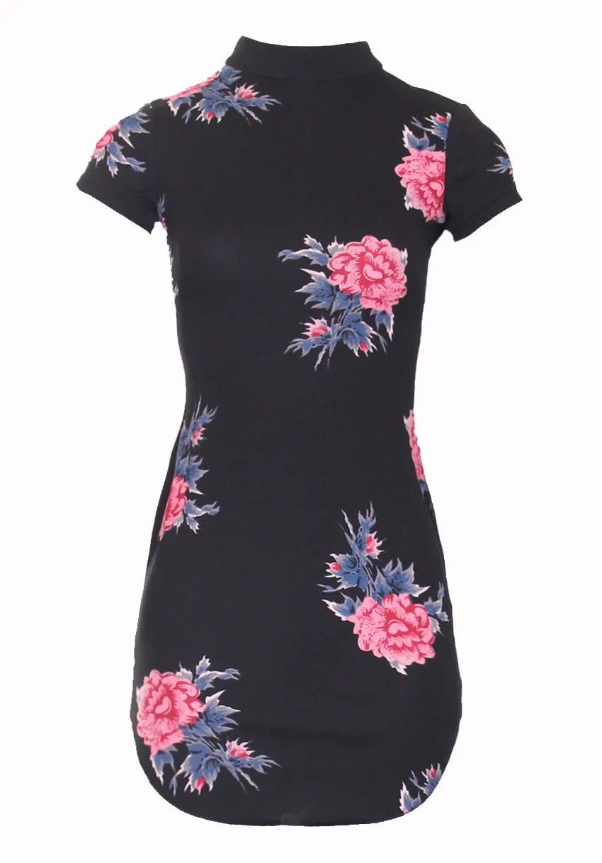 Black High Neck Floral Mini Dress sold by AX Paris product image thumbnail 4