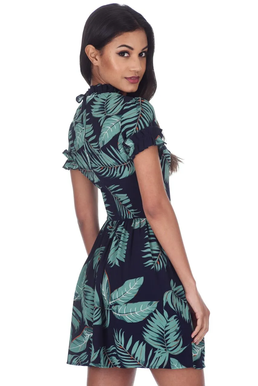 Navy Leaf Printed Mini Dress sold by AX Paris product image thumbnail 3
