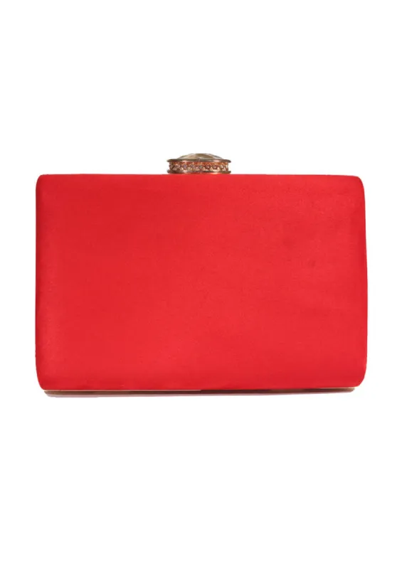 Red Suede Box Clutch With Jewel Clasp sold by AX Paris