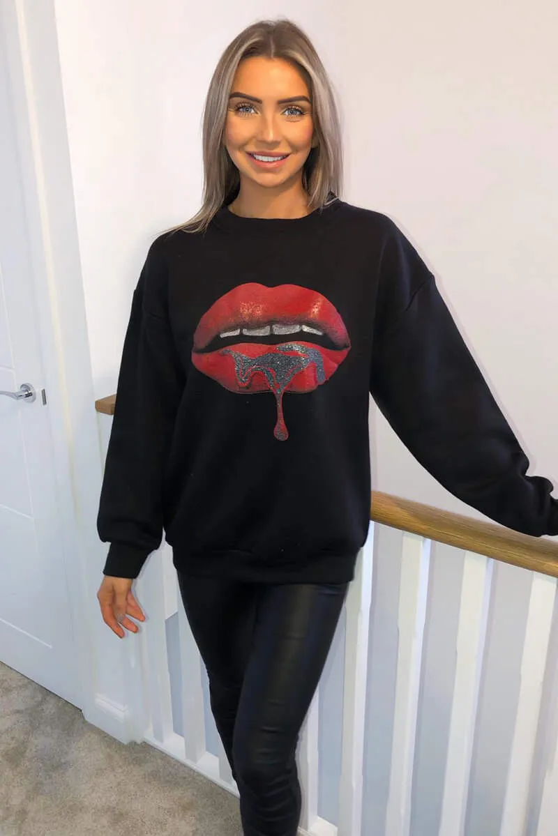 Black Red Lips Sweatshirt sold by AX Paris product image thumbnail 2