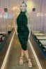 Green Velvet Halterneck Midi Dress sold by AX Paris