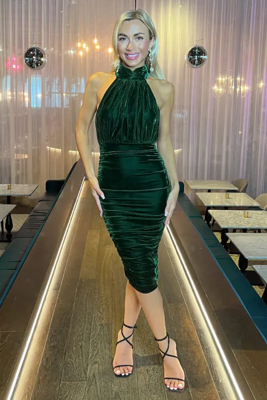Green Velvet Halterneck Midi Dress sold by AX Paris
