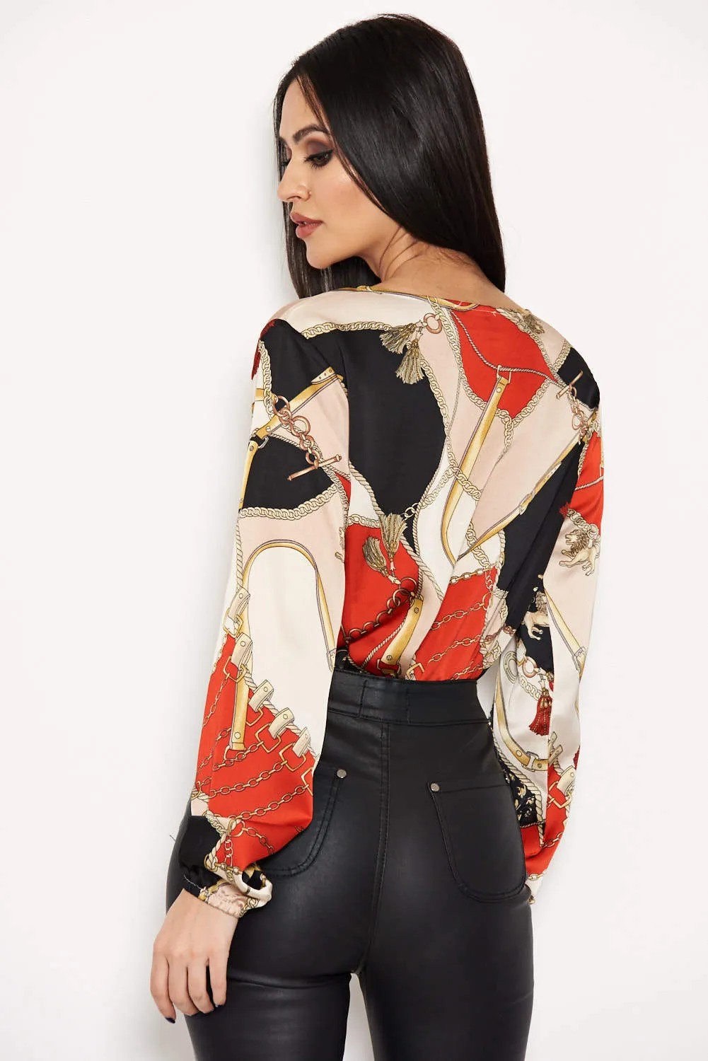 Black Printed Wrap Bodysuit sold by AX Paris product image thumbnail 3