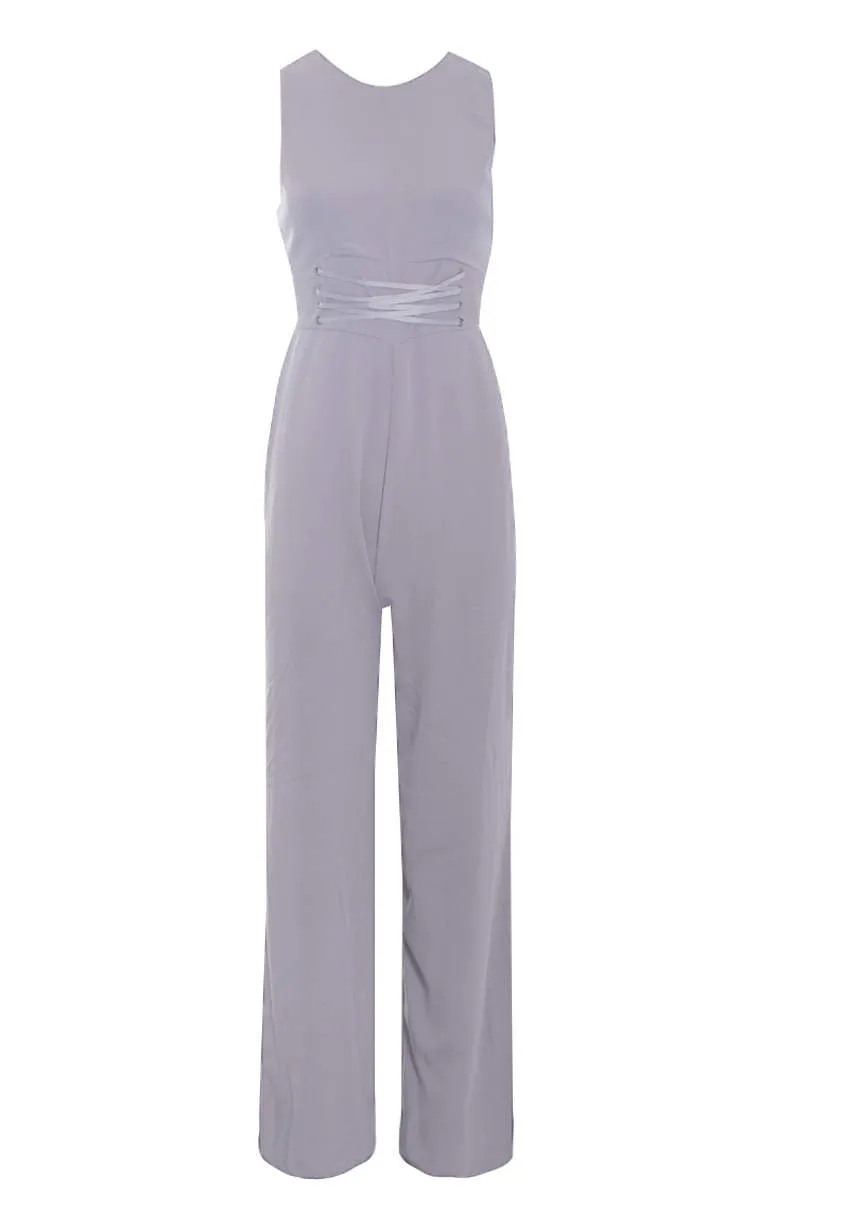 Pewter Tie Waist Wide Leg Jumpsuit sold by AX Paris product image thumbnail 4