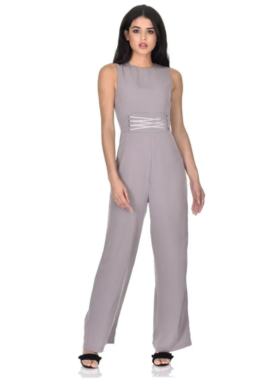 Pewter Tie Waist Wide Leg Jumpsuit sold by AX Paris