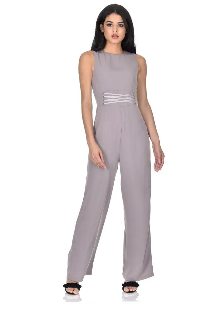 Pewter Tie Waist Wide Leg Jumpsuit sold by AX Paris