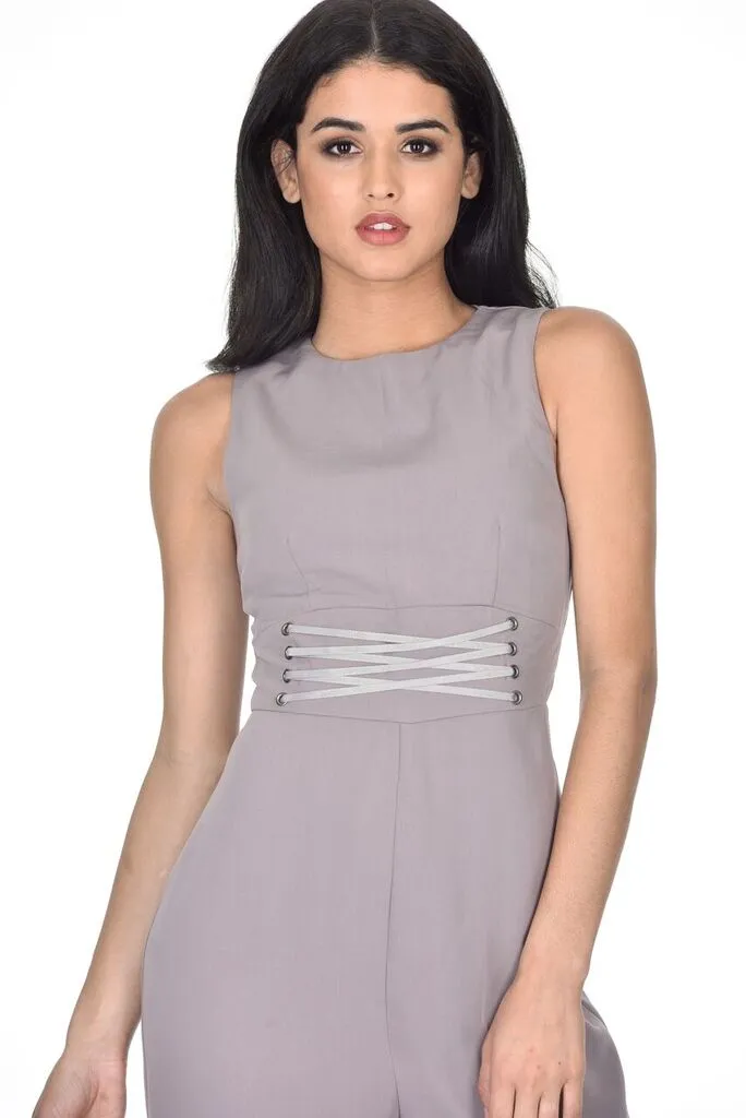 Pewter Tie Waist Wide Leg Jumpsuit sold by AX Paris product image thumbnail 2