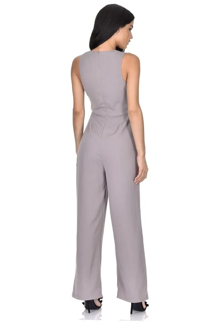 Pewter Tie Waist Wide Leg Jumpsuit sold by AX Paris product image thumbnail 3