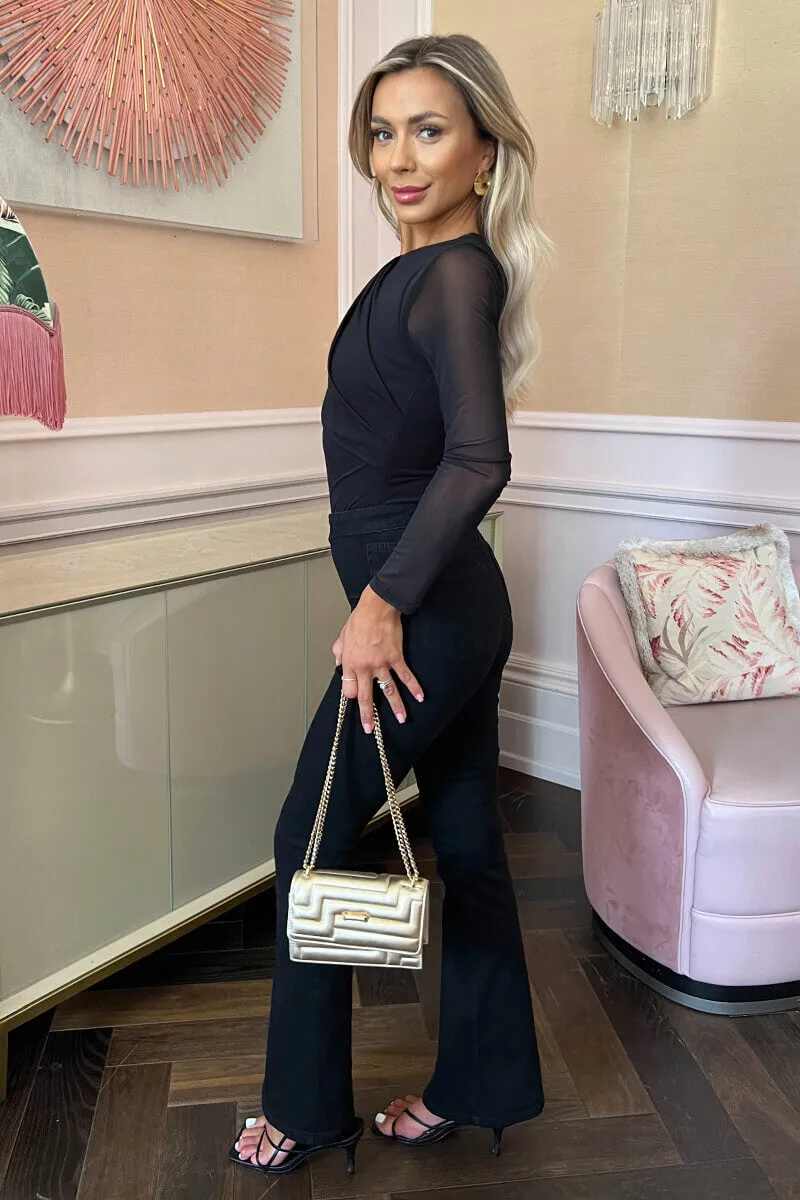 Black Long Sleeve Pleat Detail Mesh Bodysuit sold by AX Paris product image thumbnail 4