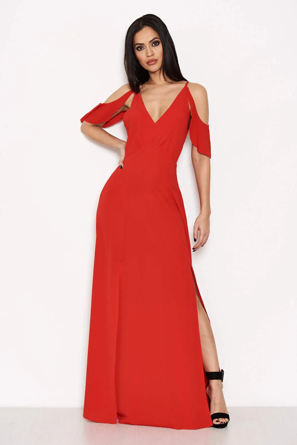 Red Cut Out Shoulder Maxi Dress sold by AX Paris product image thumbnail 3