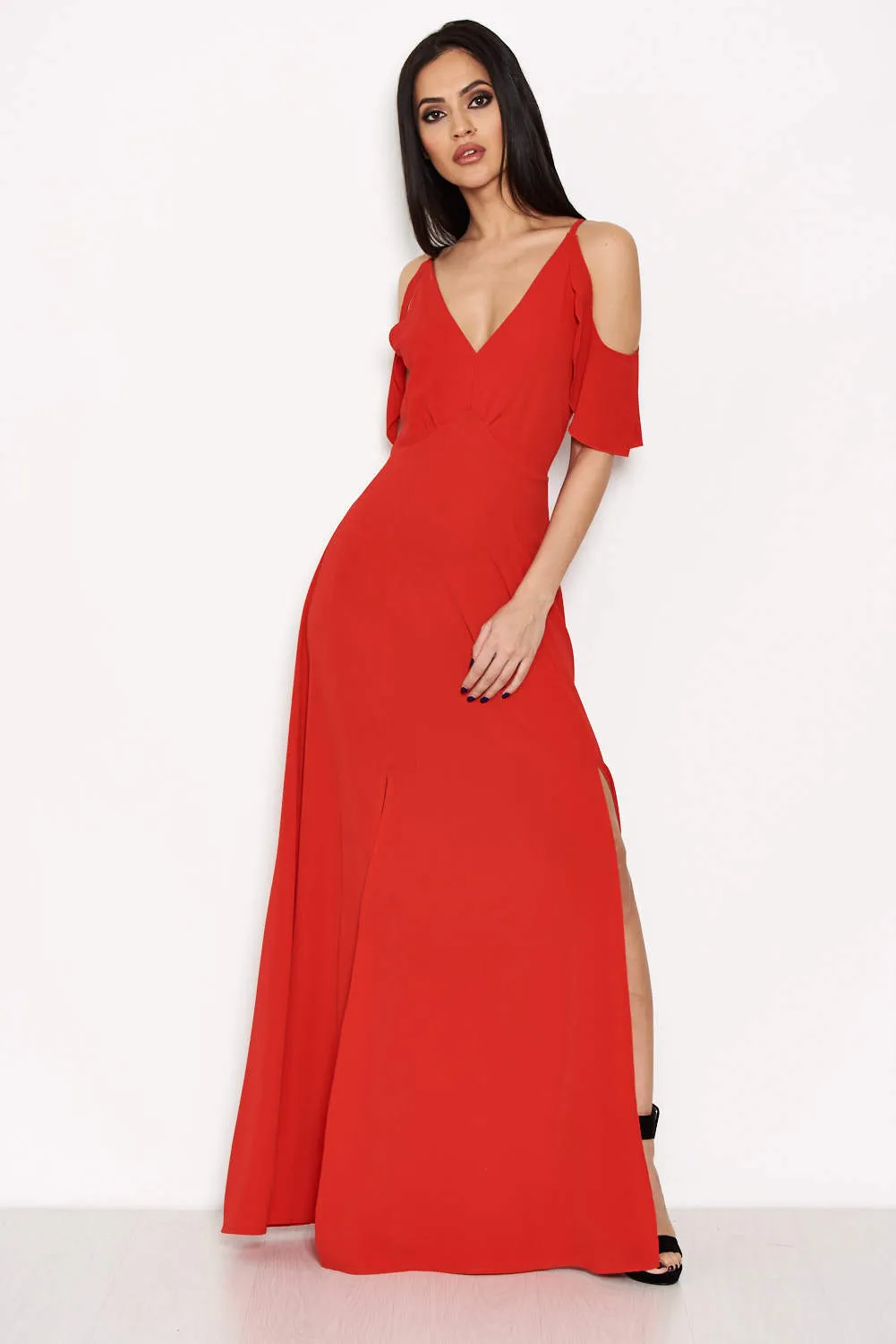 Red Cut Out Shoulder Maxi Dress sold by AX Paris product image thumbnail 5
