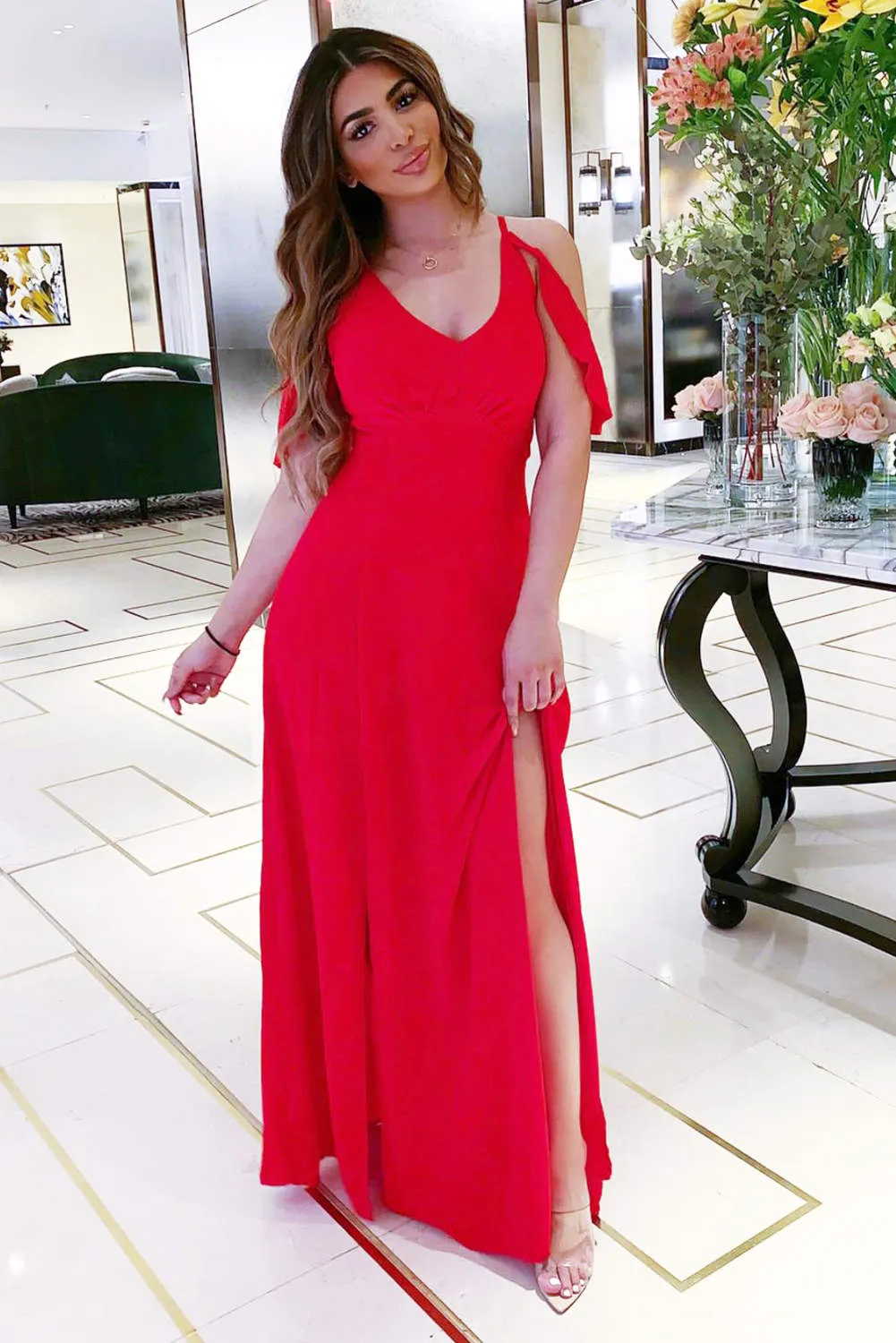 Red Cut Out Shoulder Maxi Dress sold by AX Paris product image thumbnail 2