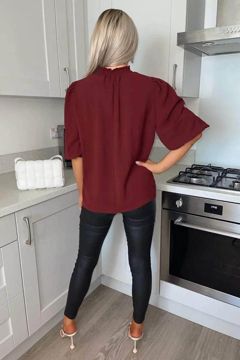 Wine Elasticated Neck Puff Sleeve Blouse sold by AX Paris product image thumbnail 4