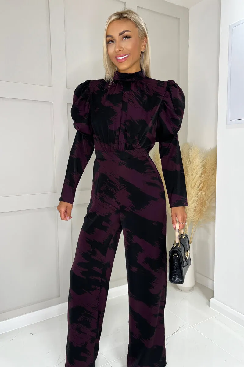Wine Printed High Neck Puff Sleeve Jumpsuit sold by AX Paris product image thumbnail 2