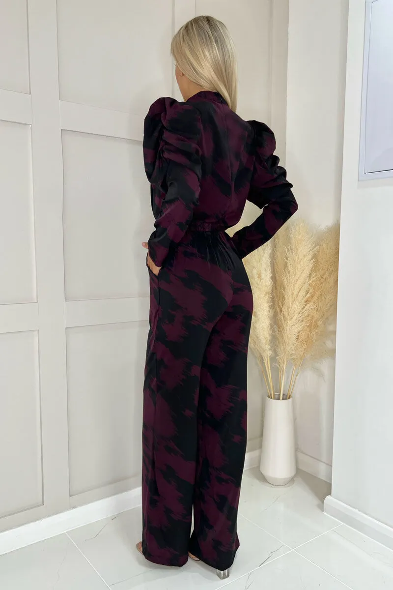 Wine Printed High Neck Puff Sleeve Jumpsuit sold by AX Paris product image thumbnail 3