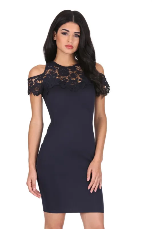 Navy Cold Shoulder Crochet Dress sold by AX Paris