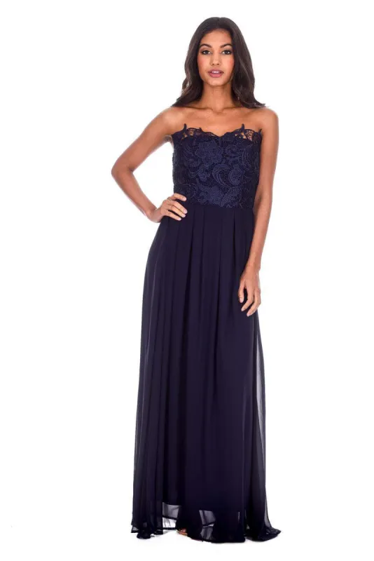 Navy Crochet Bandeau Top Maxi Dress sold by AX Paris