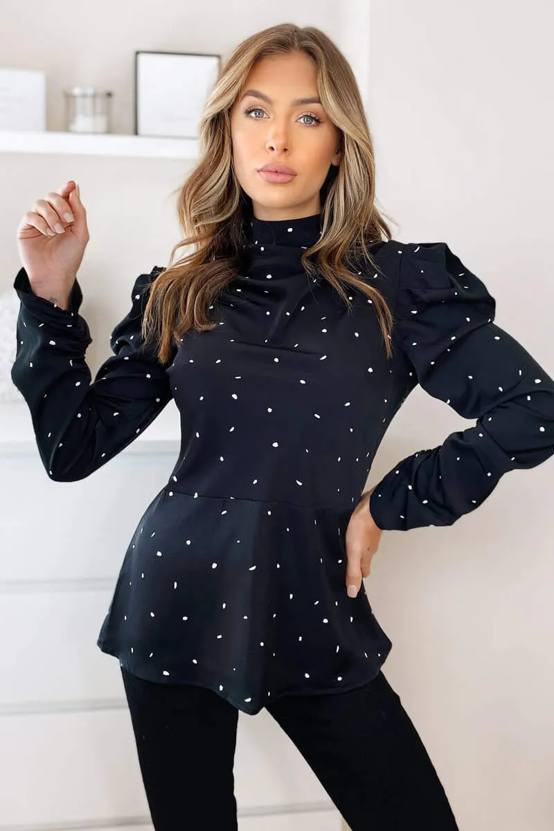 Black Polka Dot Puff Sleeve Top sold by AX Paris