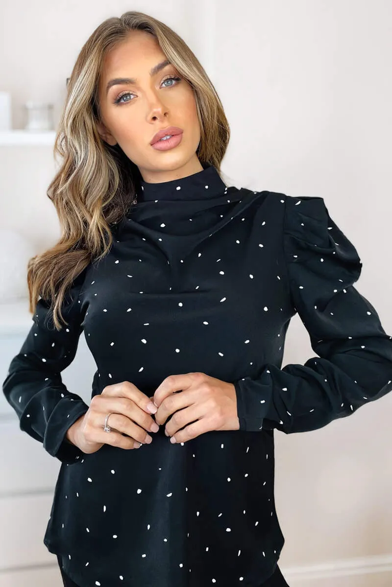 Black Polka Dot Puff Sleeve Top sold by AX Paris product image thumbnail 3