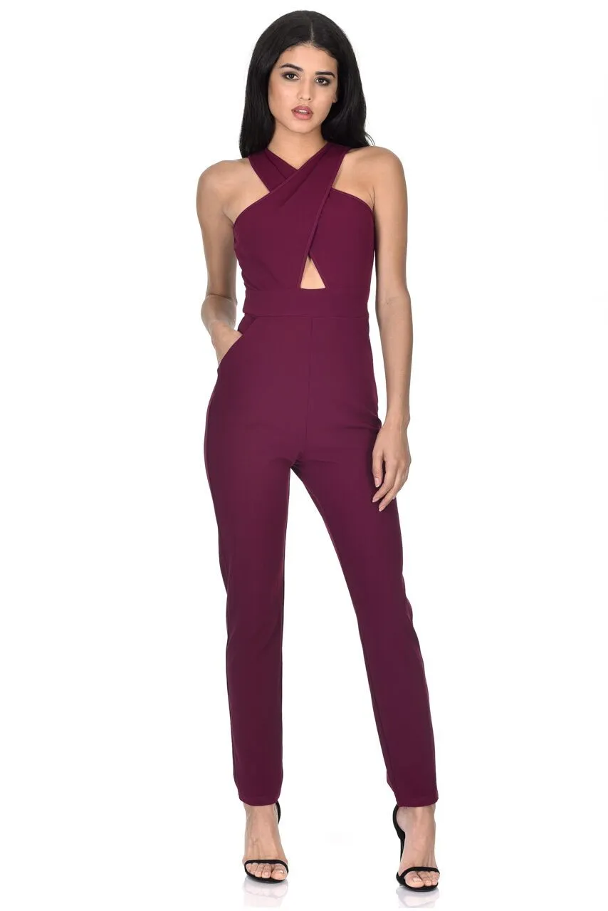 Plum Crossover Front Jumpsuit sold by AX Paris