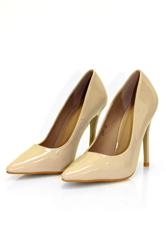 Nude Patent Court Shoe Heels sold by AX Paris