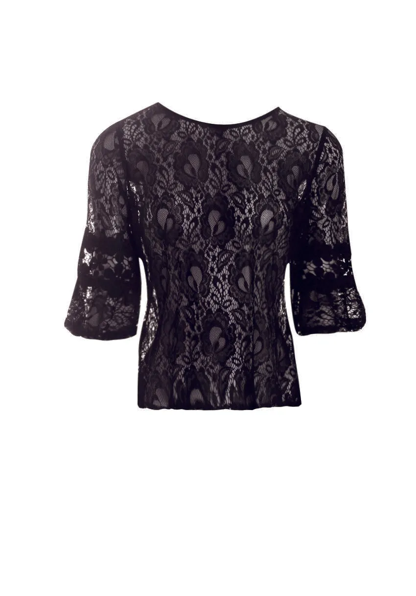 Black Lace Bell Sleeve Top sold by AX Paris product image thumbnail 4
