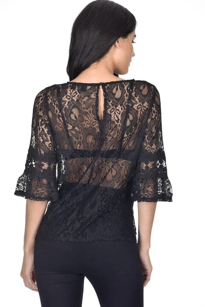 Black Lace Bell Sleeve Top sold by AX Paris product image thumbnail 3