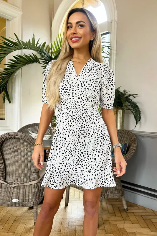 Black And White Animal Print Wrap Top Mini Dress sold by AX Paris