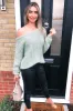 Sage Off The Shoulder Chunky Knit Jumper sold by AX Paris