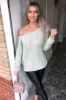 Sage Off The Shoulder Chunky Knit Jumper sold by AX Paris