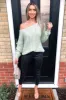 Sage Off The Shoulder Chunky Knit Jumper sold by AX Paris