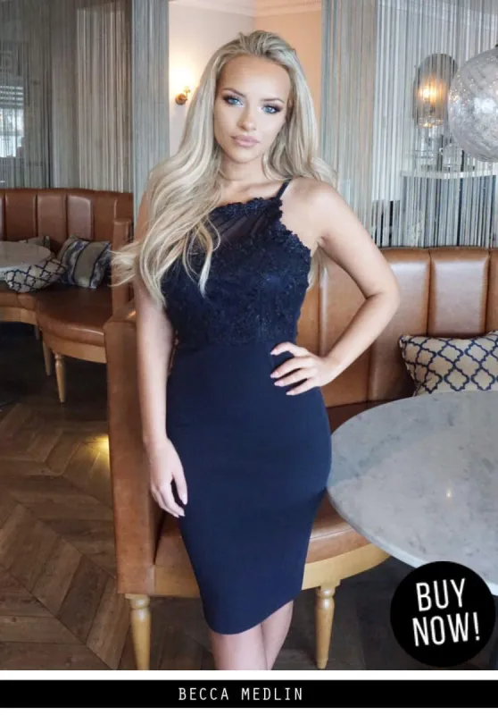 Navy Mesh Embroidered Midi Dress sold by AX Paris