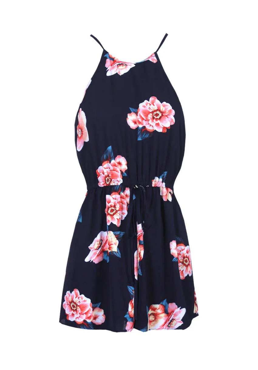 Navy Contrast Floral High Neck Playsuit sold by AX Paris product image thumbnail 4