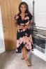 Black and Blush Floral Print Wrap Midi Dress sold by AX Paris