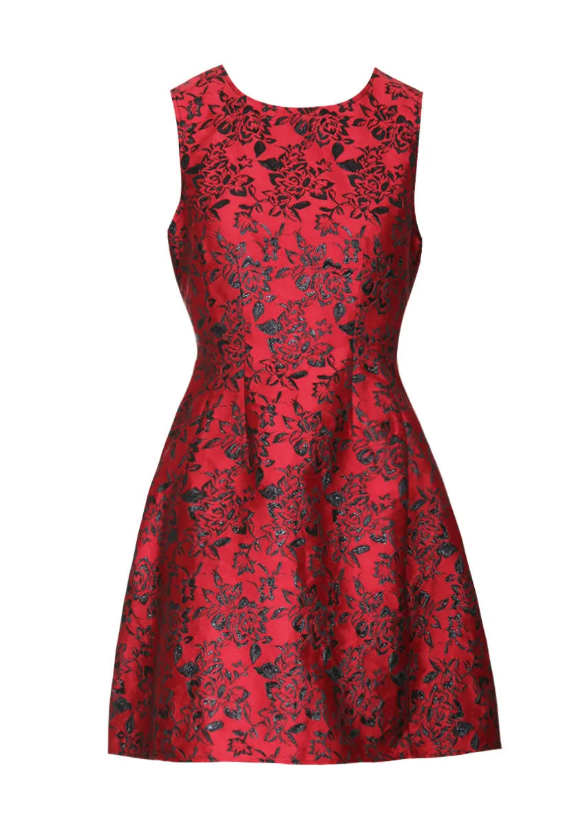 Red Structured Sleeveless Skater Dress sold by AX Paris product image thumbnail 4