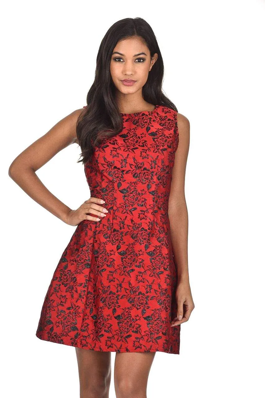 Red Structured Sleeveless Skater Dress sold by AX Paris