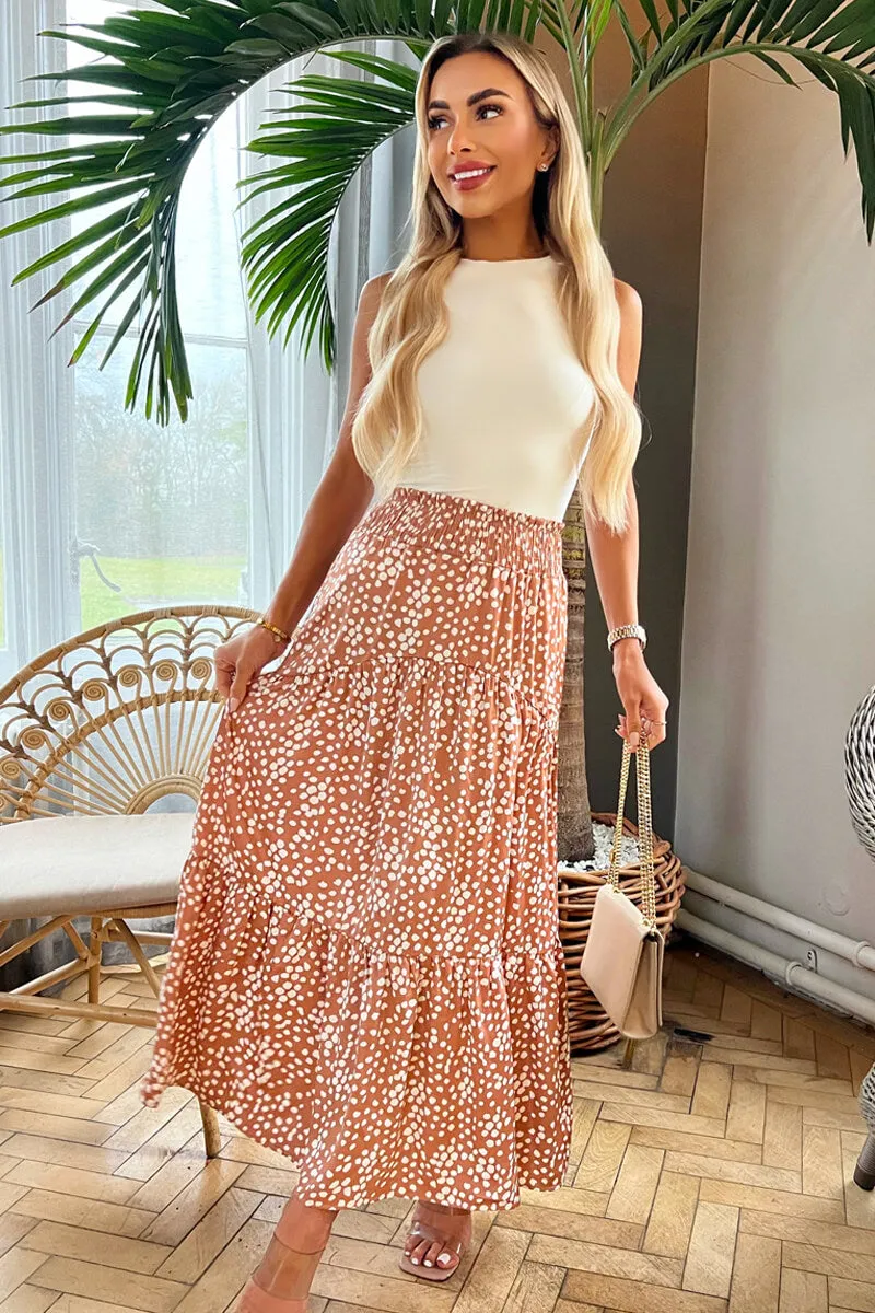 Mocha Print Shirred Waist Maxi Skirt sold by AX Paris product image thumbnail 2