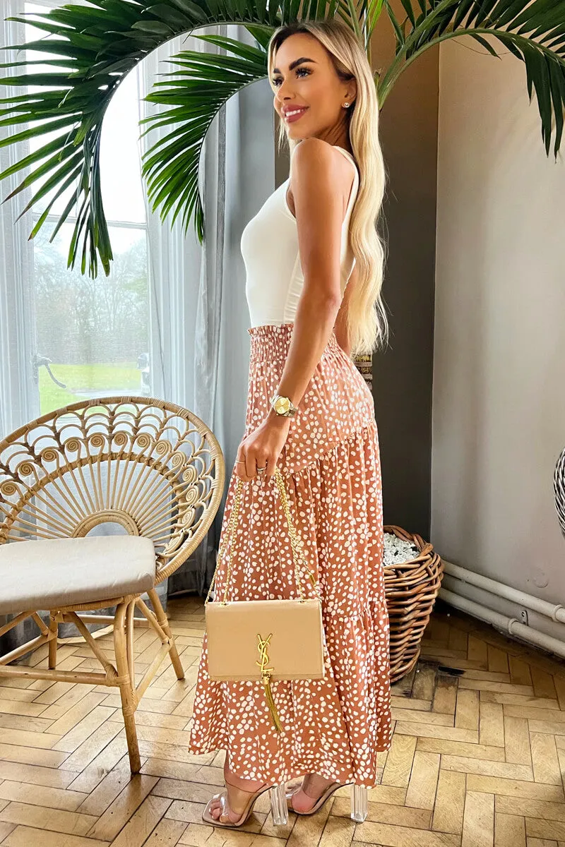 Mocha Print Shirred Waist Maxi Skirt sold by AX Paris product image thumbnail 3