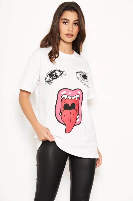 Face Print White T-Shirt sold by AX Paris
