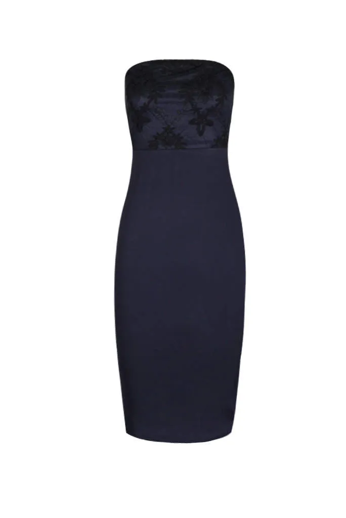 Navy Boob Tube Mesh Detail Midi Dress sold by AX Paris product image thumbnail 4