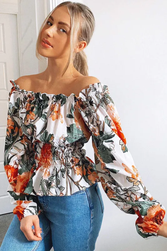 Cream Floral Square Neck Top sold by AX Paris