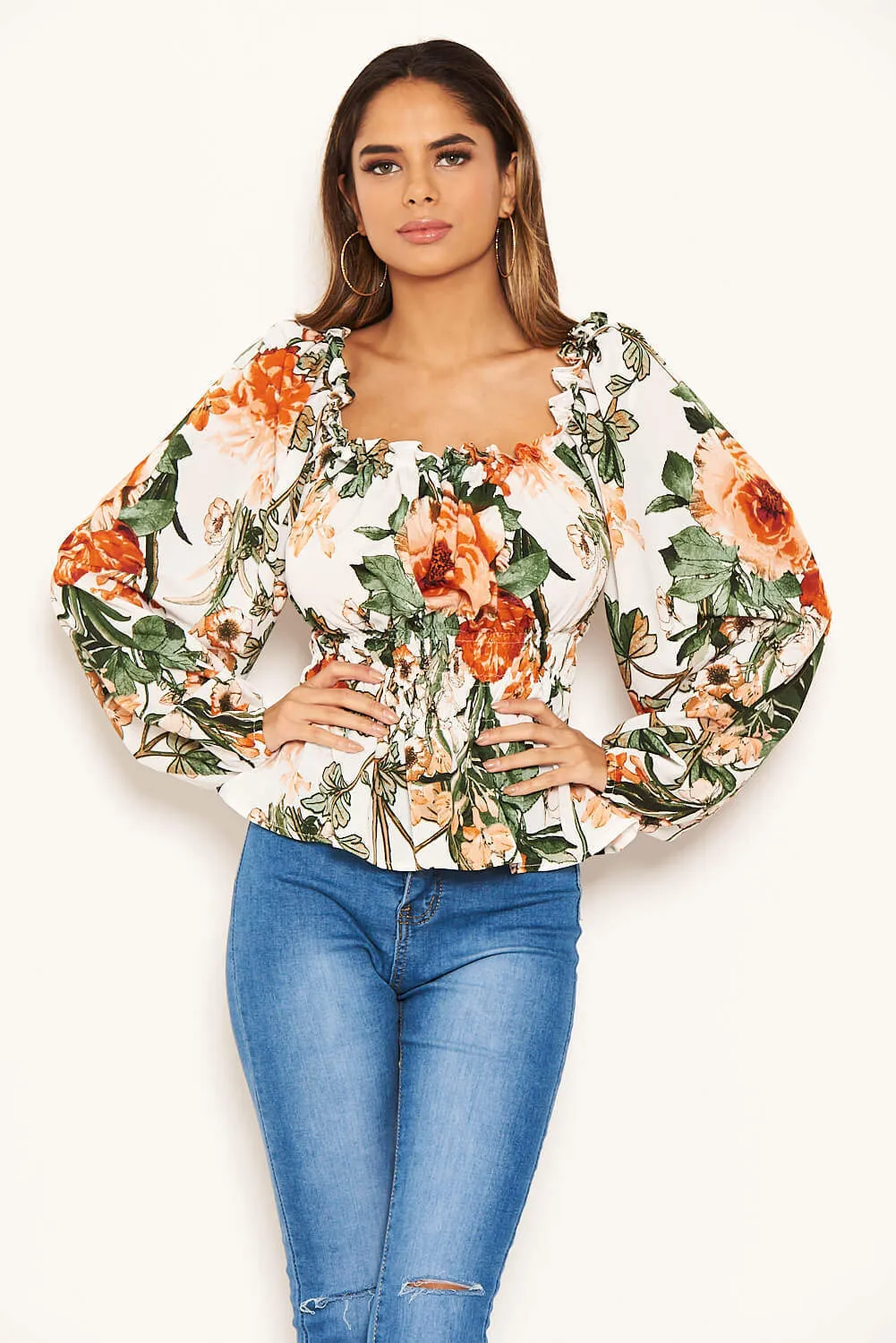 Cream Floral Square Neck Top sold by AX Paris product image thumbnail 5