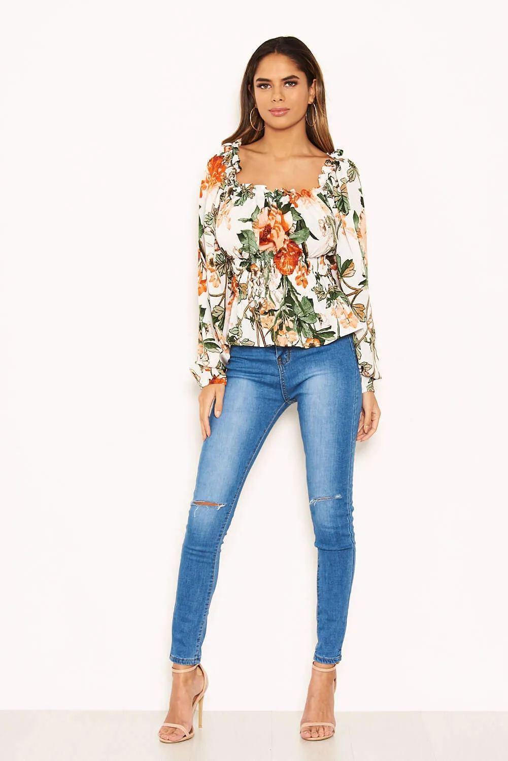 Cream Floral Square Neck Top sold by AX Paris product image thumbnail 3