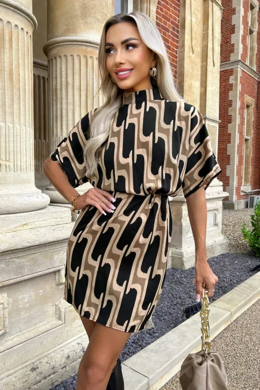 Multi Printed Geometric High Neck Mini Dress sold by AX Paris