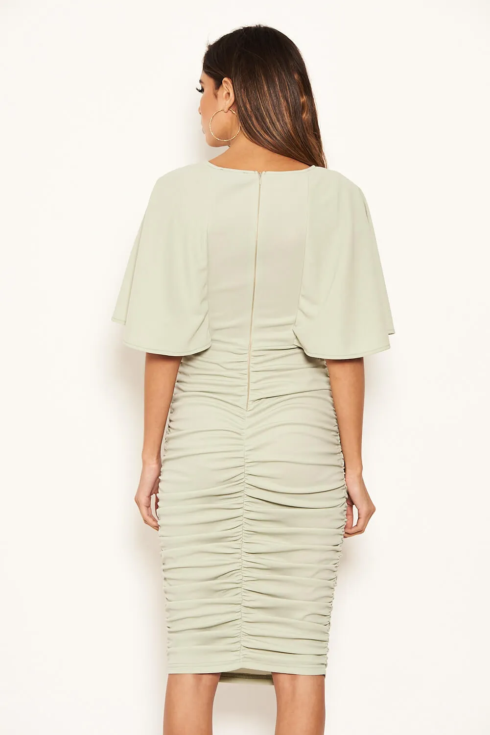 Sage Flared Sleeve Side Ruched Midi Dress sold by AX Paris product image thumbnail 2